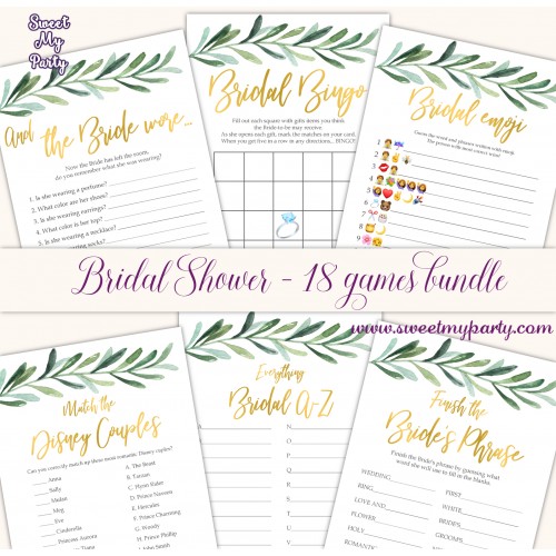Greenery Bridal shower games bundle,Levaes Bridal Showr games bundle,(78bs)